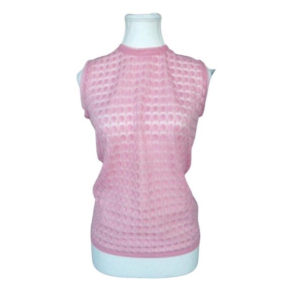 Pink Vintage 70s Sheer Babydoll Maglieria di Lusso Tank Top - Picture 1 of 5